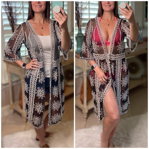Crochet Mesh Beach Swimsuit Cover Up Black 1821 - Picture 1 of 9